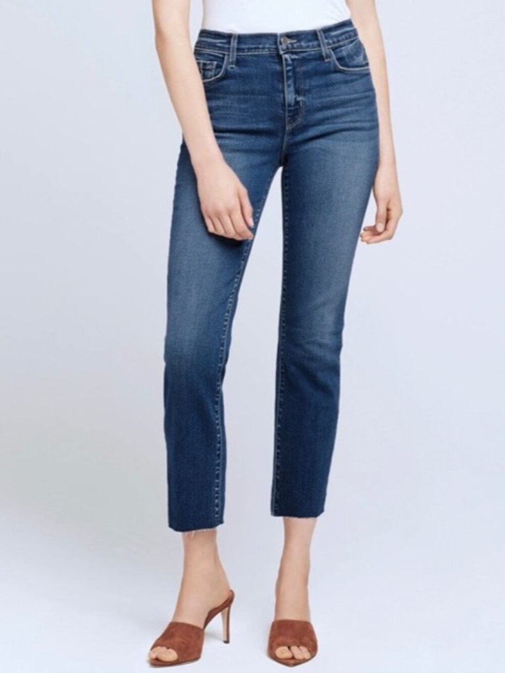 L'agence Sada Women Jeans Size 26 Cambridge Wash High Rise Cropped Slim Raw Hem